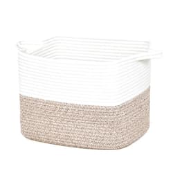ZLG Cotton Rope Woven Basket with Handle, Storage Organizer for Living Room and Bathroom, 13.5 x 11 x 9.5 Inches, Brown