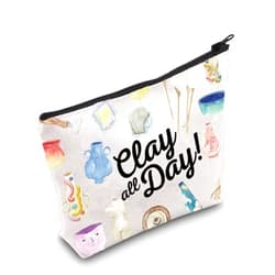 WZMPA Pottery Cosmetic Makeup Bag Ceramic Artist Gift Clay All Day Zipper Pouch Travel Bag For Pottery Teacher Student (Clay All Day)