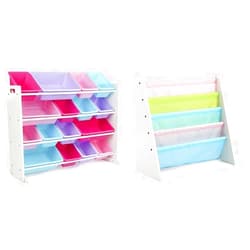 Humble Crew Toy Organizer (16 Bins) and Book Rack Storage Bookshelf (Pastel Collection)