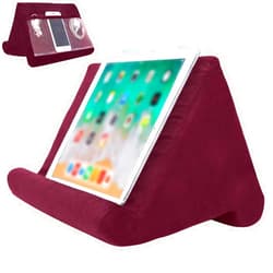 Souleden Tablet Soft Pillow Stand with Mesh Storage Pockets Multi-Angle Soft Bed Pillow Holder Lap Stand for Tablets Readers Books Magazines Kindle Red
