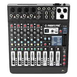 Phenyx Pro Professional 6-Channel Audio Mixer, Phenyx Pro DJ Sound Mixer Board w/Flexible AUX, BUS, SUB Routing, 16 DSP, BT Streaming & USB-B PC Recording, Mixing Console for Stage, Home Studio (PTL-600)