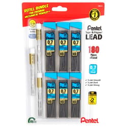 Pentel 7mm Lead Refill And Eraser Pack for Mechanical Pencils - Super Hi-polymer - Value Pack - 6 Packs of 0.7 Lead Refills (30 In Each) - 3 Packs of White Eraser Refills (4 In Each)