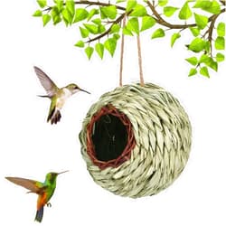 BaronHong Hummingbird Hanging Houses,Ball Shape Bird Nest House for Hand Woven for Outdoor,Patio,Gardens,Balconies(yellow,M)