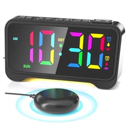 Roxicosly Vibrating Alarm Clock for Heavy Sleepers, Digital Alarm Clock with Bed Shaker, RGB Colorful Changing, Night Light, USB Charger, Dimmable Loud Bedside Desk Clock for kids, Hearing Impaired Deaf, Adults
