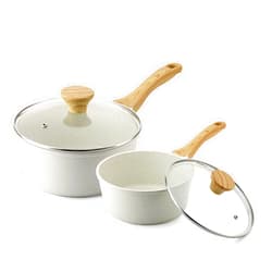 SENSARTE White Ceramic Nonstick Saucepan with Lid Set, Small Cooking Pot with Stay Cool Handle, Induction Compatible Saucepot, White Granite Coating, PFOA/PFAS Free, 1.5 + 2.5QT