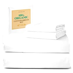 LANE LINEN Eco Friendly 100% Organic Cotton Queen Sheet Set, Soft & Comfy Fully Elasticized 15