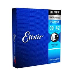 Elixir Strings, Electric Guitar Strings, Nickel Plated Steel with POLYWEB Coating, Longest-Lasting Warm Tone with Comfortable Feel, 6 String Set, Super Light 9-42