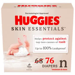 Huggies Size Newborn Diapers, Skin Essentials Baby Diapers, Size Newborn (6-9 lbs), 76 Count