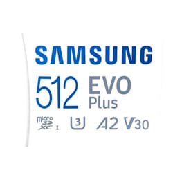 SAMSUNG EVO Plus microSD Memory Card + Adapter, 512GB microSDXC, Speeds Up to 160 MB/s, UHS-I, C10, U3, V10, A3, Upgrade Storage for Phones, Tablets, Gaming Consoles, DSLR Cameras, PCs, MB-MC512SA/AM