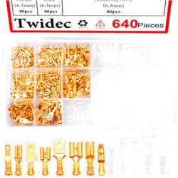 Twidec/640Pcs 2.8/4.8/6.3mm Quick Splice Male and Female Wire Spade Connector Crimp Terminal & Bullet Connectors Terminals Crimp Block Kit Golden with Insulating Sleeve Wiring Car Speaker N-001