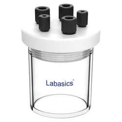 Labasics Electrolytic Cell, Single-Chamber Borosilicate Sealed Electrochemical Cell Kit Reactor Electrolyzer with 5-Hole PTFE Lid, 50 ml