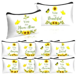 Hillban 10 Pcs Inspirational Gifts Bulk Cosmetic Bag for Women Thanksgiving Christmas Employee Appreciation Gifts, You Are Amazing Loved Green Leaves Makeup Bags(Sunflower)