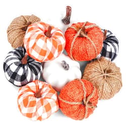 HAKACC 10PCS Artificial Pumpkins, Small Decorative Pumpkins Different Designs Fabric Pumpkins for Thanksgiving Farmhouse Rustic Wedding Table Decor