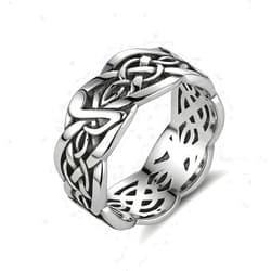 HZMAN Celtic Knot Openwork Weave Wide Band Ring for Men Women, Polished Stainless Steel Vintage Finish Ring, Gothic Viking Jewelry for Daily Wear Size Size 6-13