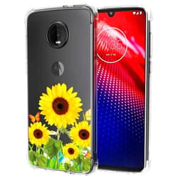 Topeiye Flowers Clear Slim Designed for Moto Z4 Case, Moto Z4 Play Case, Shock-Absorption Floral Flexible Soft TPU Protective Case Cover for Motorola Moto Z4 (Sunflower)