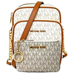 Michael Kors Jet Set Travel Medium Logo Crossbody Bag With Matching Logo Coin Pouch (Vanilla)