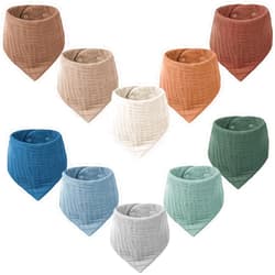 Konssy Muslin Baby Bibs 10 Pack Baby Bandana Drool Bibs 100% Cotton for Unisex Boys Girls, 10 Solid Colors Set for Teething Drooling