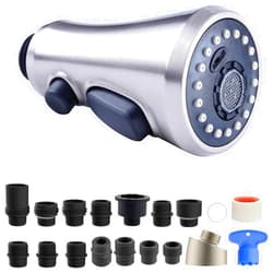 Hibbent Pull Down Spray Head for Kitchen Faucet, 3-Function Sink Spray Nozzle with 15 Adapters, Faucet Head Replacement Compatible with Moen, American Standard, Delta, Kohler Faucets, Brushed Nickel