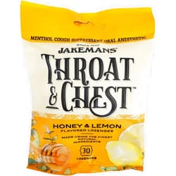 Jakemans Honey and Lemon Throat & Chest Lozenges Cough Drops – Cough, Sore Throat and Seasonal Distress Soothing Relief – Liquid Drop Shape – 30 Lozenges