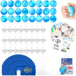 Maitys 144 Pcs Travel Party Earth Stress Balls, Airplane Keychain, Passport Book with Assorted Travel Stickers for Scrapbooks, Organza Bags for Adults Adventure Theme Party Supplies