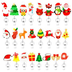 Honoson 24 Pieces Christmas Badge Reel Felt Badge Holder Nurse Reel Retractable Cute Badge Pull Construction for Nurse Teacher Doctor Women Men Office Stocking Stuffer with 24 Pieces Felt Christmas Badges