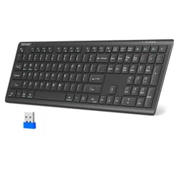 TECKNET Bluetooth Keyboard Rechargeable, 4-Device (2.4G+BT) Wireless Keyboard, Full Size Computer Keyboard with Stand, Ultra-Slim Quiet Typing, for PC/Laptop/Smart TV/Phone/Tablet, 12 Hotkeys