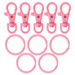 SAMLOO 5 Set Women Key Chain Flat Key Rings Baking Varnish Metal Swivel Clasps Snap-On Keychain Ring Hook Spring Clip Snap Hook Lobster Clasp for Keys, Lanyards Jewelry Findings Crafting DIY, Pink