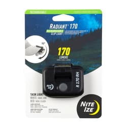 Nite Ize Radiant 170 Rechargeable Clip Light - Rechargeable Headlight for Hiking, Camping & More - Adjustable Headlamp for Hats & Straps - 170 Lumen Light - Black
