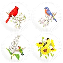 Mary Lake-Thompson Ltd. Mary Lake-Thompson Spring Birds 6-inch Melamine Appetizer Snack Plates, Set of 4 Assorted
