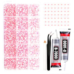 Spaidoon Light Pink Rhinestones for Nails, 3/4/5mm Resin Flatback Gems with 2 x B7000 Glue, Dotting Pen, Tweezers for Bedazzling DIY Crafting