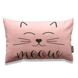 AOYEGO Cat Face Throw Pillow Cover 12x20 Inch Cute Animal Kitten Cat Smile Meow Rectangle Pillow Cases Home Decorative Cotton Linen Cushion Cover for Bed Sofa Pink
