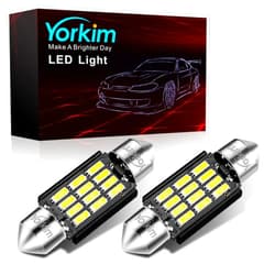 Yorkim 6418 LED Bulb, 36mm LED Bulb 6500K White Super Bright Interior Lights 12-SMD 4014 Chipsets, C5W LED Bulb, Festoon LED 36mm 37mm 38mm LED, DE3021 Bulb C5W LED Bulb White, Pack of 2