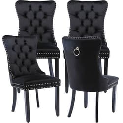 ODUSE-DAILY Black Velvet Dining Chairs Set of 4, Kitchen & Dining Room Chairs, Four Fabric Tufted Dinning Chairs, Velvet Upholstered, Wing Back, Metal Pull Ring, Wood Frame, Mid Century Modern