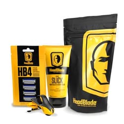 HeadBlade Moto Men's Head Shaving Starter Kit with 5oz HeadSlick Shaving Cream, Shaving Razor, Blade Refills