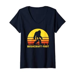 Bushcrafter Bigfoot Gift Apparel Womens Vintage Bigfoot Bushcraft Crytpid Sasquatch Bushcrafting V-Neck T-Shirt