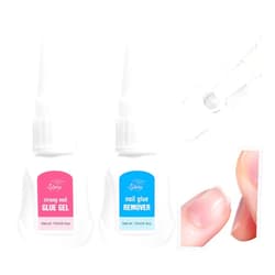 GELLAKTIK Newly Upgraded Quick Drying 15g Super Strong Nail Glue Gel with 15ml Nail Glue Remover for Press On Nails Tips No Need for UV Lamp - Long Lasting Over 30 Days，Dropper-Type Easily Remove Nail