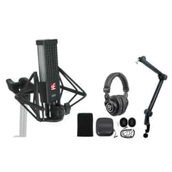 Audiosavings SE Electronics VR1 Bundle: Passive Ribbon Microphone Voodoo with Gold-Plated XLR, WS12 External Windscreen, Studio Headphones, RG30 Boom Arm Stand, 4-Items