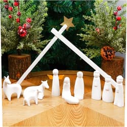 Juegoal Christmas Nativity Sets, Set of 11 White Mini Nativity Scene Resin Figurines, Xmas Holy Family Table Ornaments, Religious Holiday Collection Gifts, Baby Jesus Nativity Mantle Shelf Decor