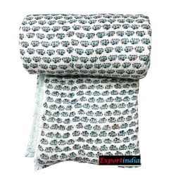 Generic Exportindia Indian Hand Block Floral Print Handmade Light Weight in Side Doctor Cotton Queen Size Reversible Razai Quilt Throw Ethnic Coverlet Blanket (King/Queen Size 90x108 Inch)