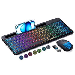 VEILZOR Wireless Keyboard and Mouse, with 15 Backlit Effects, Rechargeable Wireless Keyboard Mouse Combo with Phone/Tablet Holder, 2.4G Silent Computer Mouse with Type C Adapter for PC, Laptop,MacBook