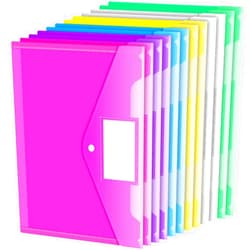Sooez 12 Pack Folders Plastic Envelopes, Clear Plastic File Folder for Document, Letter A4 Size Poly File Envelopes with Label Pocket, Snap Button for Home Work Office Organizer, 5 Colors