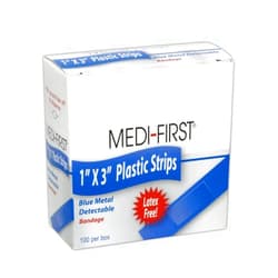 Magid Glove & Safety MAGID MP67133 Medi-First Blue 1' x 3' Metal Detectable Plastic Bandages, 1' x 3', Flesh, 1' x 3' (Box of 100)