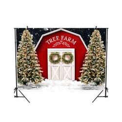 Ticuenicoa 9x6ft Winter Tree Farm Backdrop Christmas Red Barn Fence Winter Snow Scenery Red Barn Photgraphy Background for Family Red Barn Snowflake Snowman Xmas Trees Party Banner Decorations
