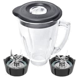 Wadoy Replacement Blender Jar Compatible with Osterr Blender 6 Cup 1.25 Liters, Vaso De Licuadora Osterr 48 Ounce 12 Speed Round Glass Jar with Ice Blade, Bottom Cap Base, Complete 8-Piece Blender Kit