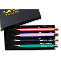 InnoBeta Farewell Gifts for Coworkers, Ballpoint Pen Set of 4, Coworker Leaving Goodbye gifts for women, Cool Funny New Job Presents for Birthday, Christmas - Punch - Gold