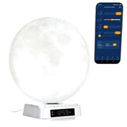 JUXLamp Sunrise Alarm Clock Wake Up Light - 3 Color LED Lamp with Sound & Light Awakening, Bioclock Adjustment & APP Control, Moon-Shaped Linen Lamp Shade for Bedroom Bedside