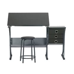SD Studio Designs 2 Piece Eclipse Ultra Center/Drawing Table with Stool, Angle Adjustable Top, Storage Shelves, and Drawers