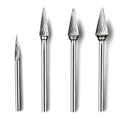Luo ke 4 Pcs Aluminum Cutting Burr Set - 3/32 Inch Shank Tungsten Carbide Bits For Rotary Tool Include Dremel (M Type Single Slot)