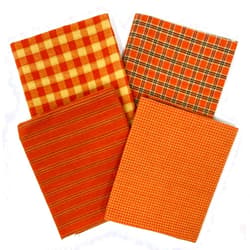 JCS Set of 4 Fat Quarters, Pumpkin Orange Assorted Plaid Gingham Homespun Cotton Fabric Bundle by JCS