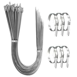 Aroono Heavy Duty Metal Zip Ties-52 inch, 304 Stainless Steel, Large Zip Ties, Supports up to 337 lbs-Ideal for Exhaust Wrap, Chain Link, Fence Parts, Wire Fence Rolls, Poultry Fence Outdoor (25PCS)